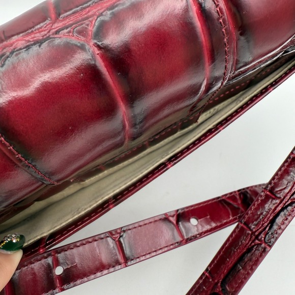 Brahmin Cynthia Merlot Nerina Burgundy Croc Embossed Leather Crossbody Bag - Picture 4 of 14